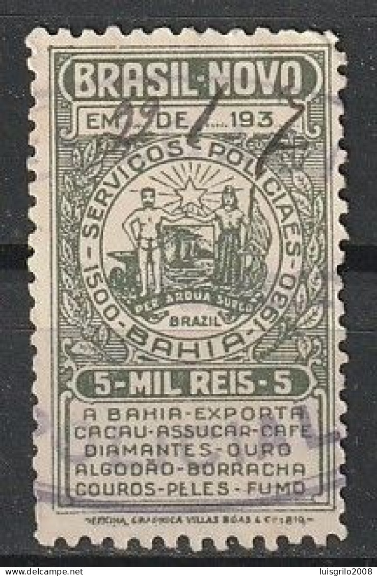 Revenue/ Fiscal, Brasil, 1930 - Serviços Policiais Da Bahia -|- 5 Mil Réis - Postage Due