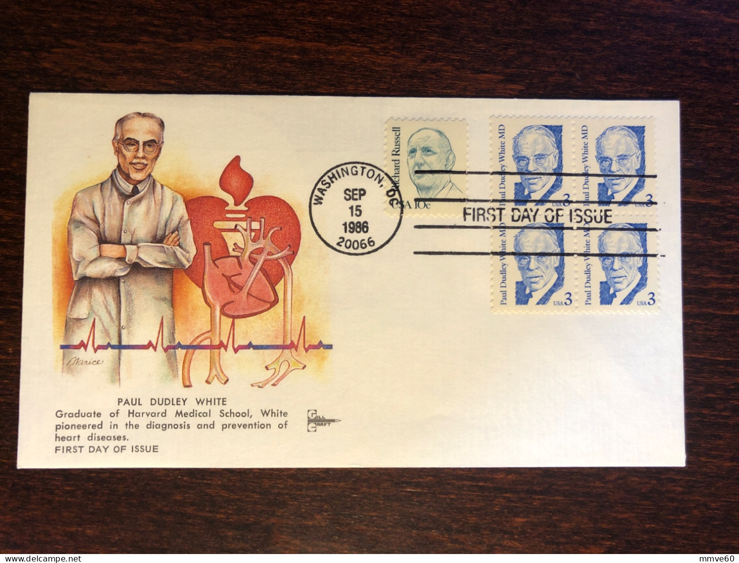 USA FDC COVER 1986 YEAR DOCTOR WHITE CARDIOLOGY HEART HEALTH MEDICINE STAMPS - 1981-1990