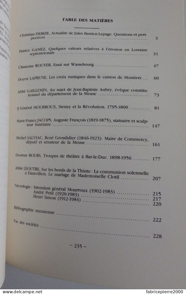BULLETIN DES SOCIETES D'HISTOIRE ET D'ARCHEOLOGIE DE LA MEUSE N°20 1984 EXCELLENT ETAT Bar-le-Duc Verdun Commercy - Lorraine - Vosges
