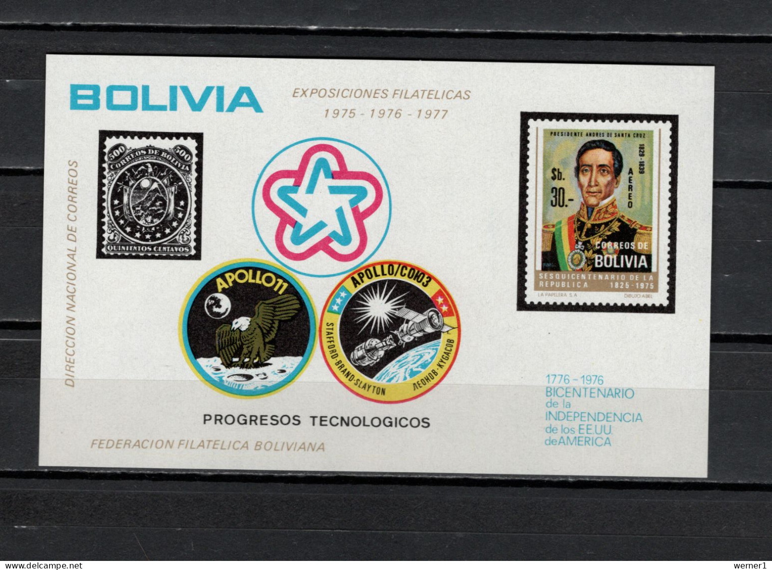 Bolivia 1975 Space, Apollo-Soyuz, US Bicentennial S/s MNH - América Del Sur