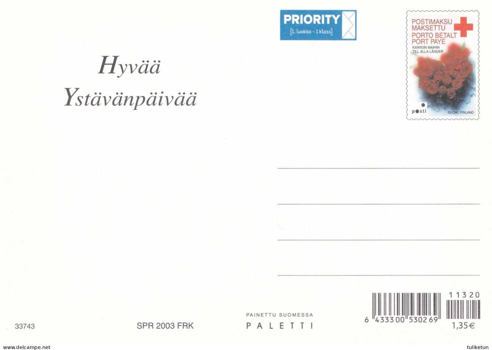 Postal Stationery - Chicks - Heart - Letter - Valentine's Day - Red Cross 2003 - Suomi Finland - Postage Paid - Ganzsachen