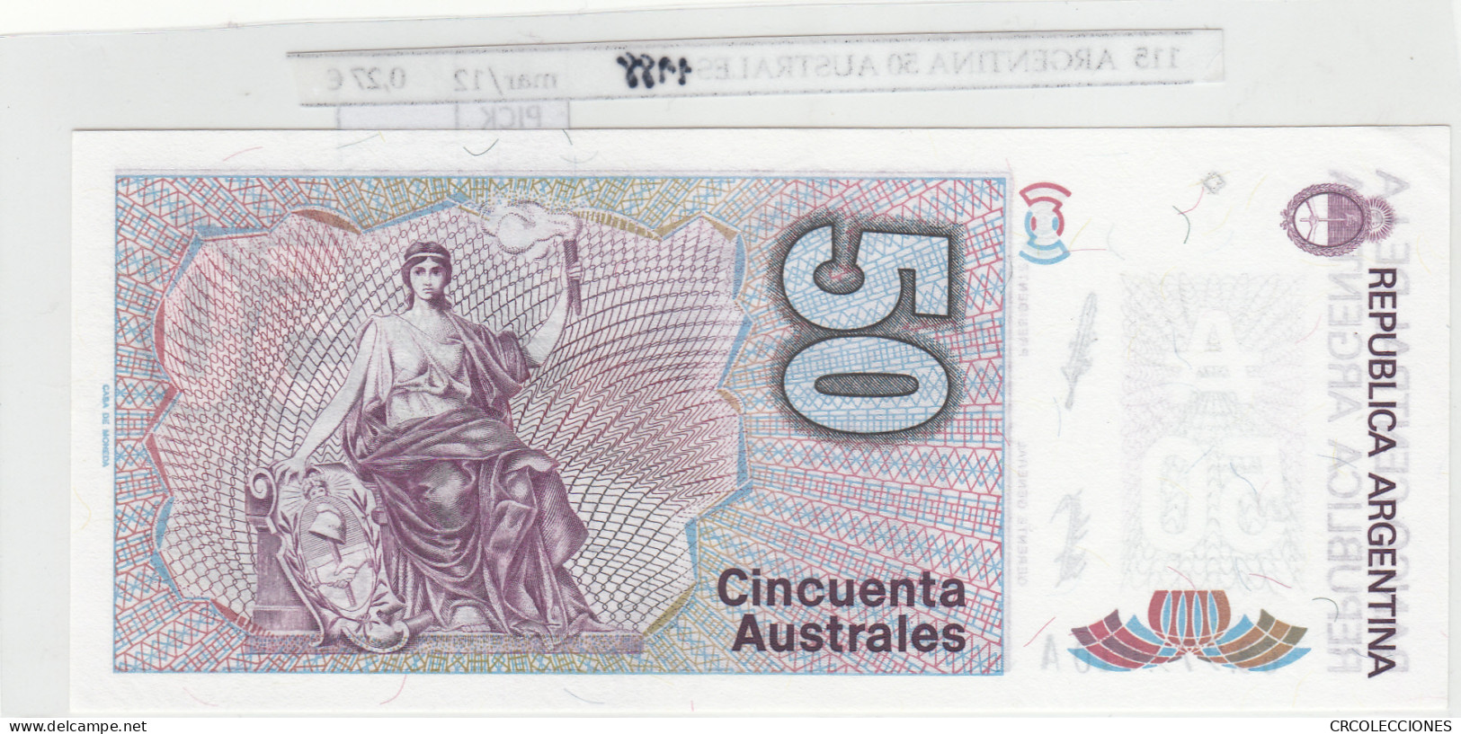 BILLETE ARGENTINA 50 AUSTRALES 1988 P-326b.2 - Sonstige – Amerika