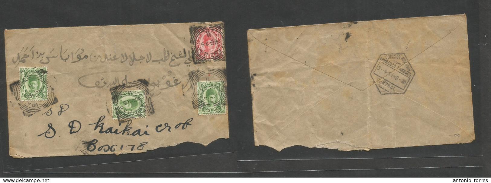 Bc - Zanzibar. 1911 (25 March) GPO - Portuguese Mozambique, L. Marques (3 April) Bilingual Arab Multifkd Env, At 14r Rat - Sonstige & Ohne Zuordnung