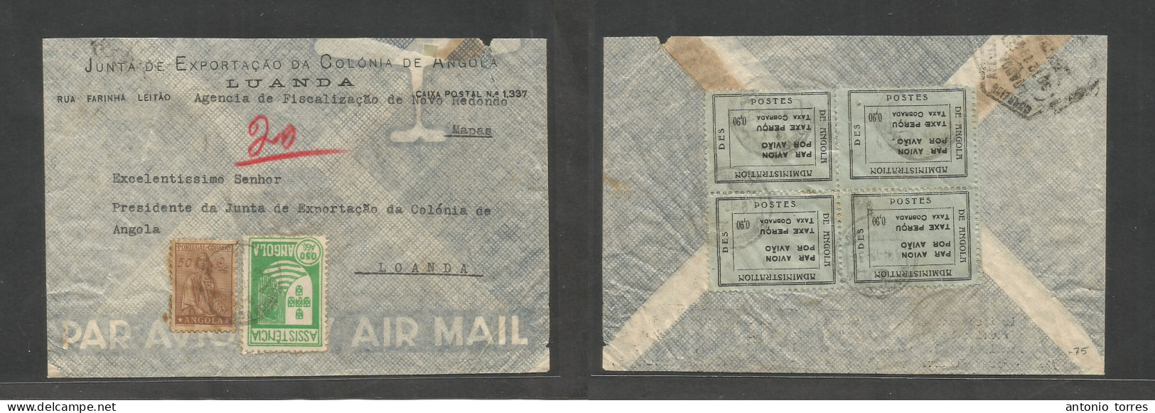 Portugal-Angola. 1939 Novo Redondo - Loanda. Front And Reverse Multifkd Airmail Envelope, Incl Local Assistencia + Air L - Autres & Non Classés