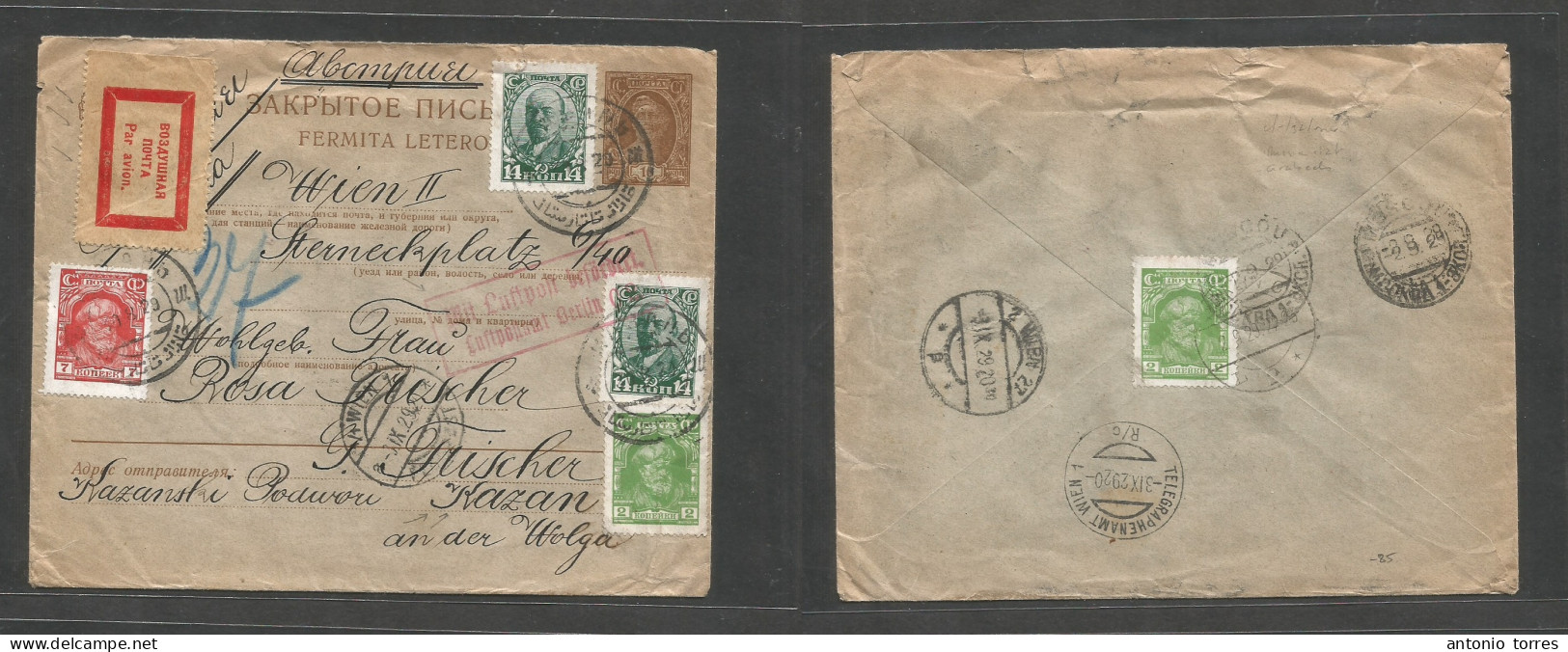 Russia. 1929 (30 Aug) Kazan, Volga - Austria, Wien (3 Sept) Registered Private Print Multifkd Front And Reverse. 10 Kop - Sonstige & Ohne Zuordnung