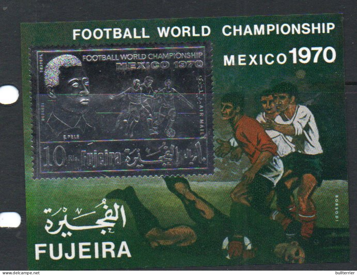 SOCCER - FUJEIRA - 1970- MEXICO WORLD CUP SILVER S/SHEET (micB37B) MINT NEVER HINGED,  - 1970 – Mexique