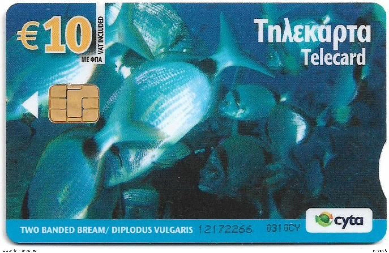 Cyprus - Cyta (Chip) - Two Banded Bream, Diplodus Vulgaris, 01.2010, 10€, 20.000ex, Used - Cipro