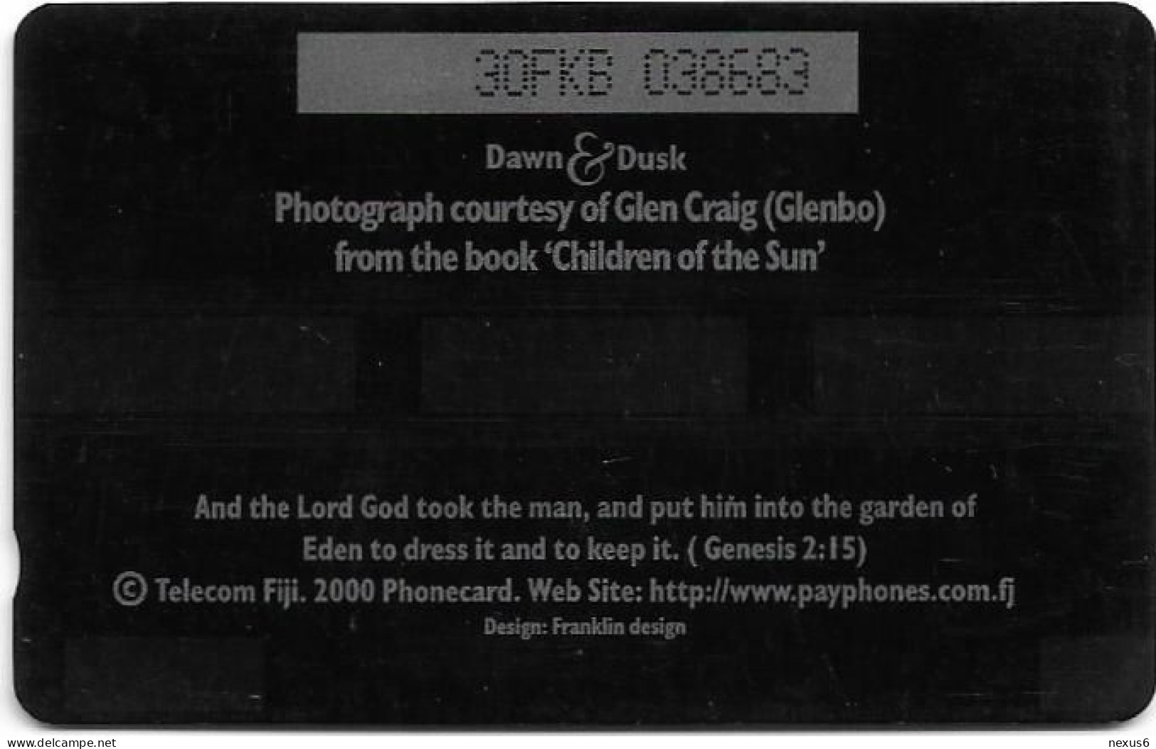 Fiji - Tel. Fiji - Dawn To Dusk - Palm Tree At Sunset - 30FKB - 2000, 3$, Used - Figi