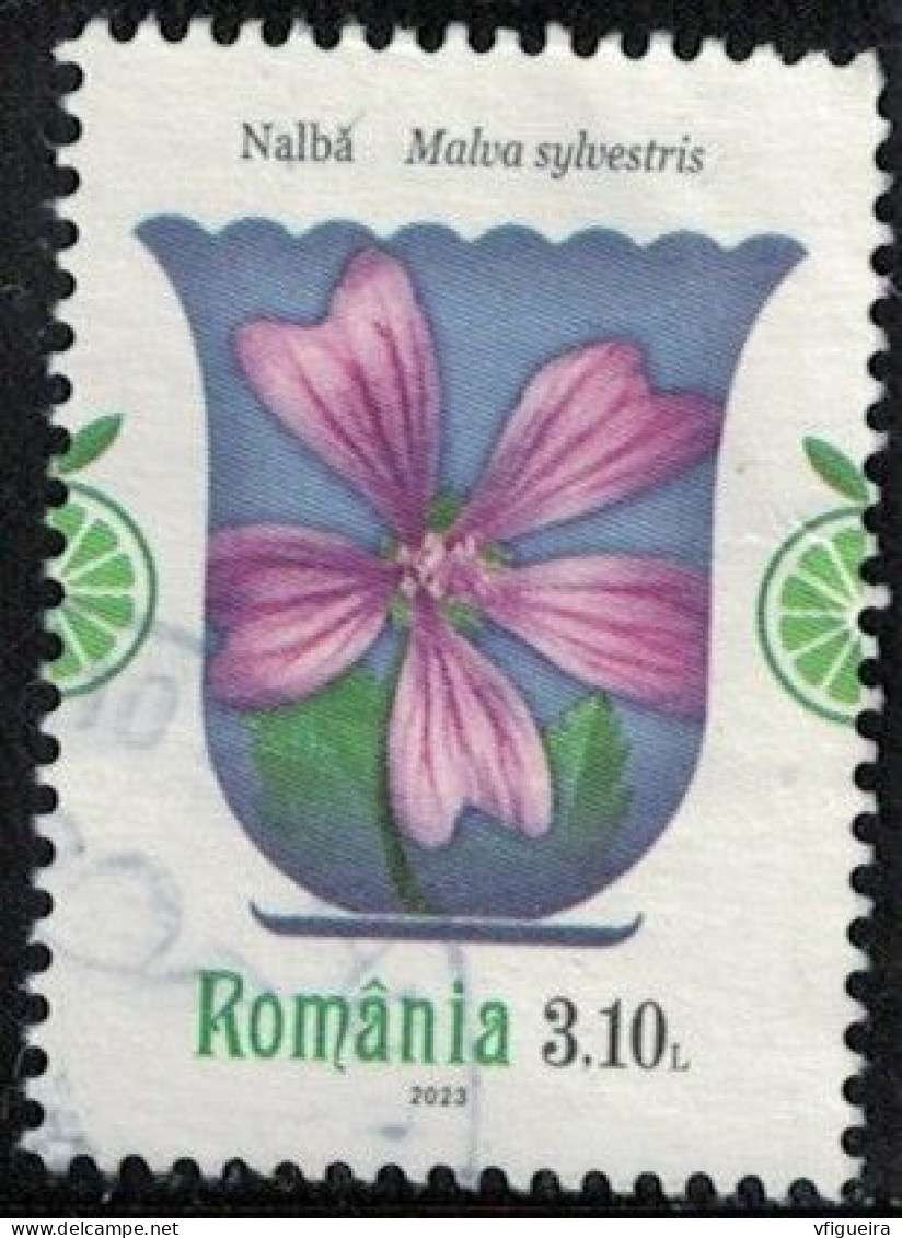 Roumanie 2023 Oblitéré Used Plantes Médicinales Malva Sylvestris Grande Mauve Y&T RO 6964 SU - Used Stamps