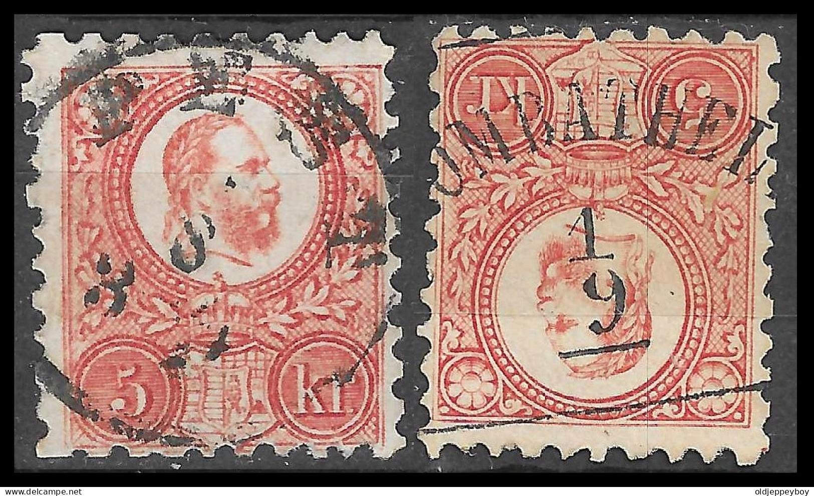 HONGRIE - HUNGARY - UNGARN / 1871  5 Kr. Engraved, 2 X  Different  Shades Used, . Michel 10a-b PEST CANCEL AND UMBATHEL - Used Stamps