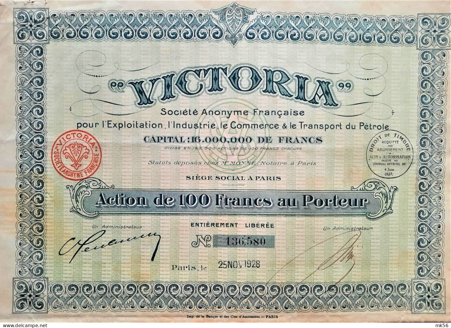 Victoria  - S.A.française Pour L'exploitation , L'industrie, Le Commerce Et Le Transport De Pétrole - 1928 - Paris - Aardolie