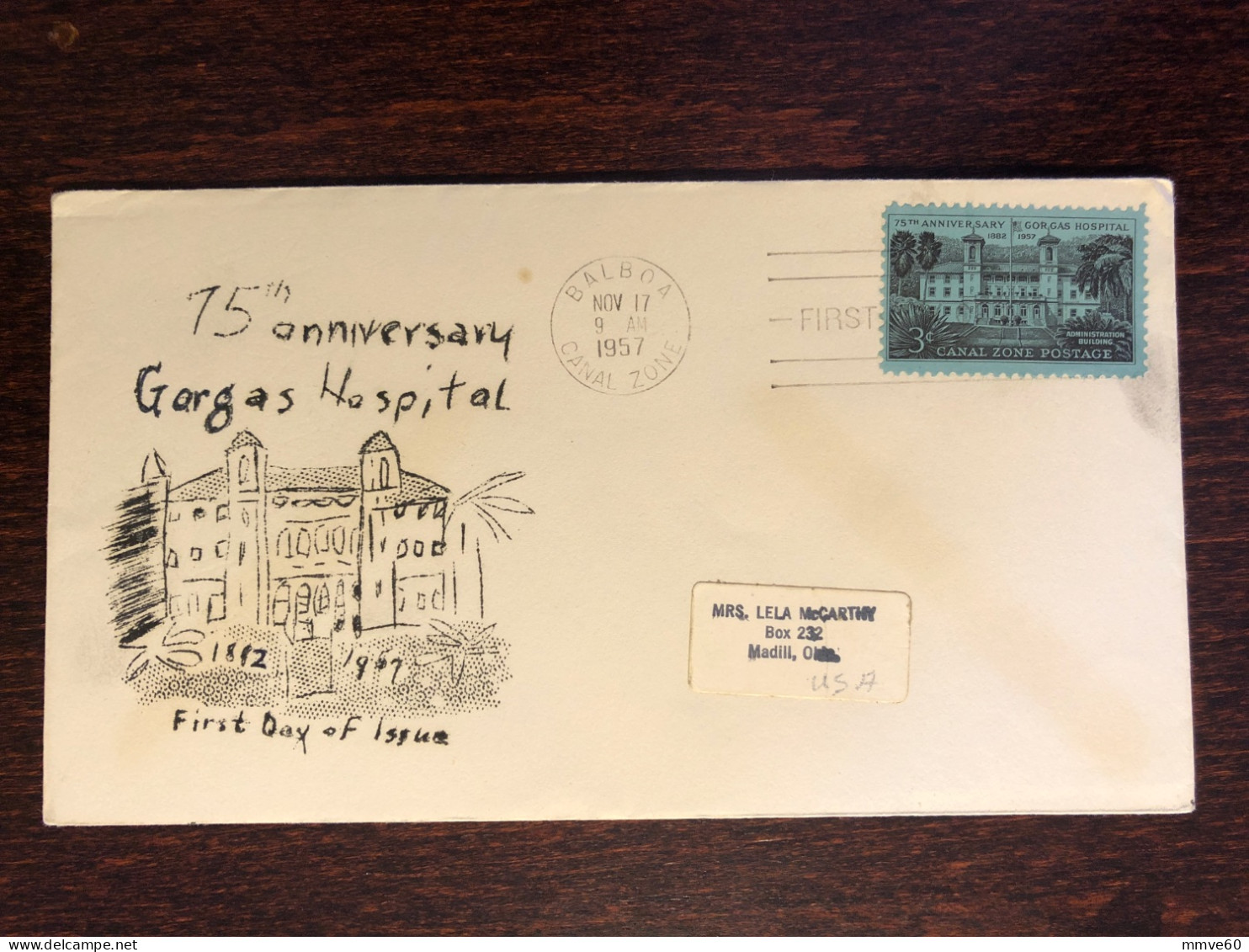 CANAL ZONE FDC COVER 1957 YEAR HOSPITAL HEALTH MEDICINE STAMPS - Kanaalzone