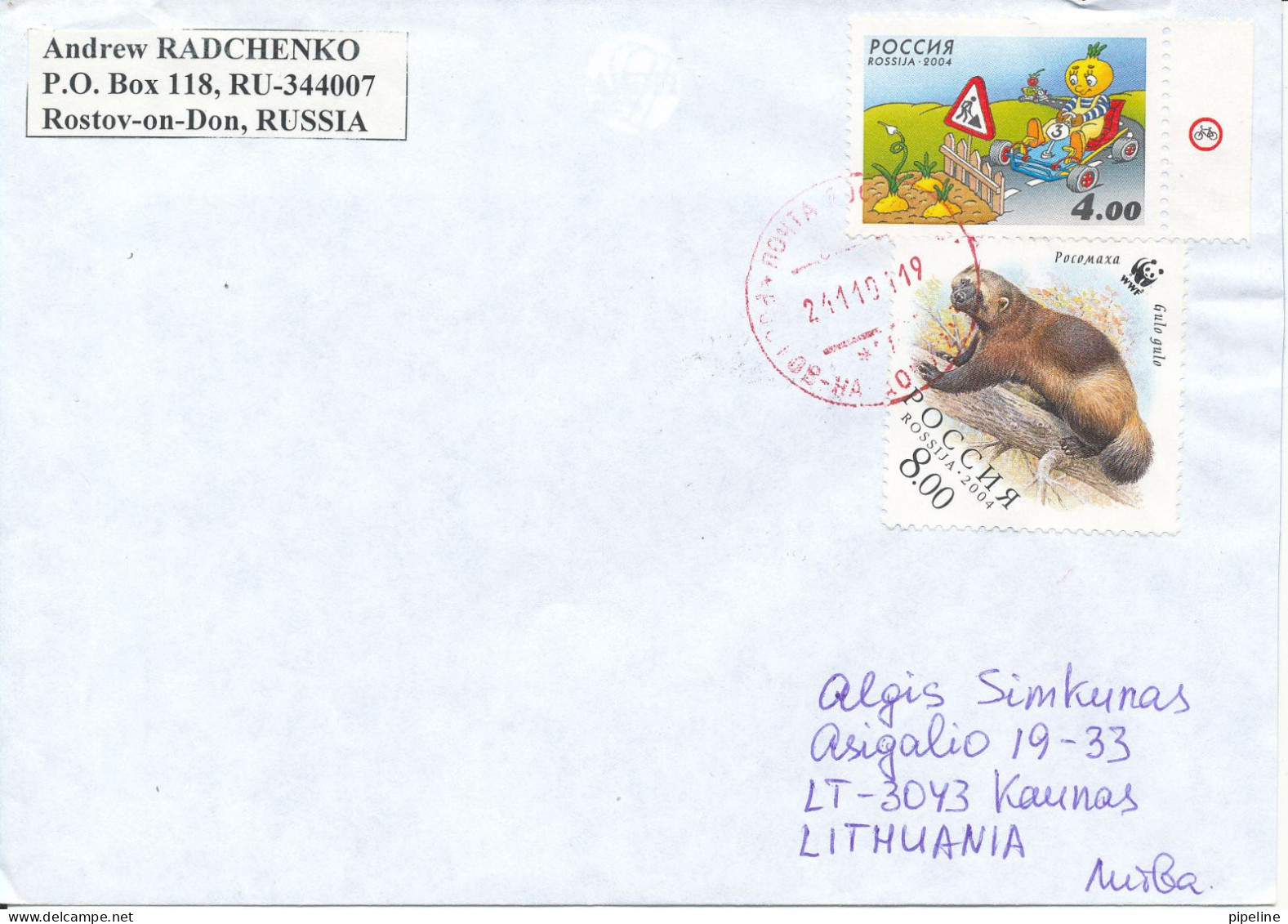 Russia Cover Sent To Lithuania 24-11-2004 Nice Topic Stamps Incl. WWF Stamp - Brieven En Documenten