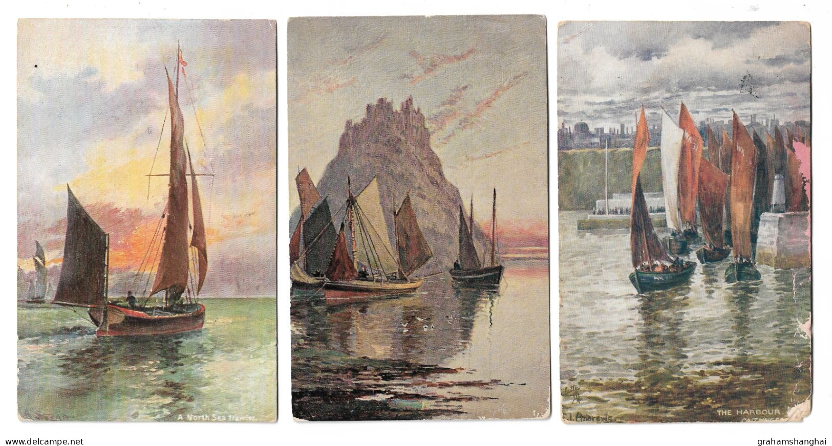 11 Postcards Lot Paintings & Illustrations Of Small Ships Boats Yachts Seascapes Most Posted - Collections & Lots