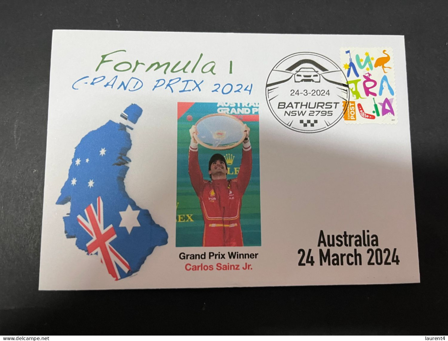 10-4-2024 (1 Z 32) Formula One - 2024 Australia Grand Prix - Winner Carlos Sainz Jr (25 March 2024) OZ Stamp - Auto's