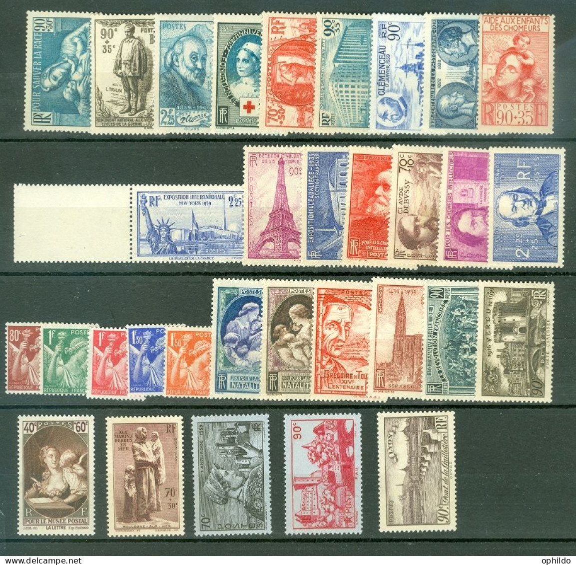 France  Année  Complete 1939   * *   TB  Cote 343 Euro  Voir Scan Et Description    - ....-1939