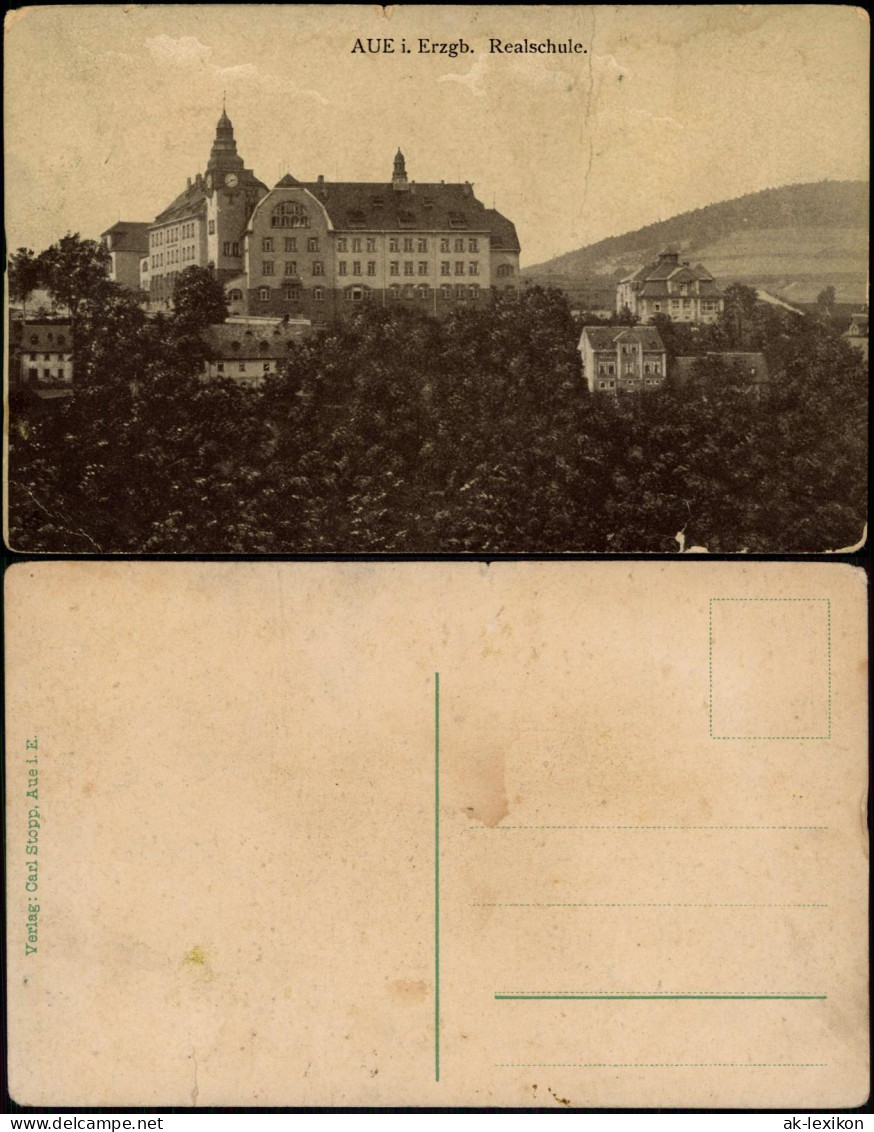 Ansichtskarte Aue (Erzgebirge) Realschule. 1913 - Aue