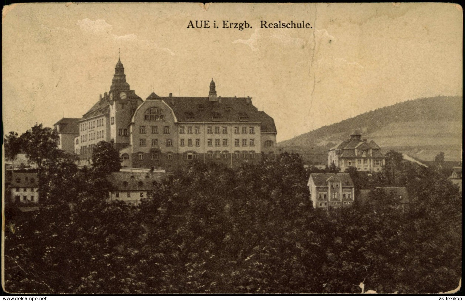 Ansichtskarte Aue (Erzgebirge) Realschule. 1913 - Aue