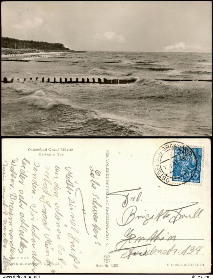 Ansichtskarte Graal-Müritz Strand Bei Bewegter Ostsee, DDR AK 1957 - Graal-Müritz