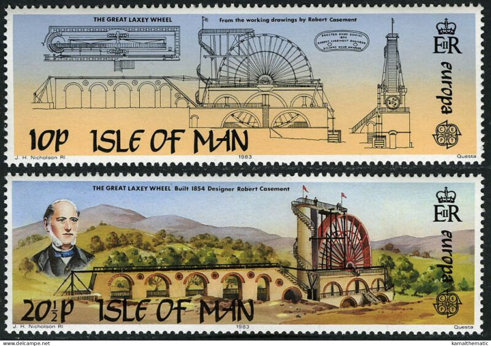 Isle Of Man 1983 MNH 2v, Large Waterwheel, Designed By R Casement - Fysica