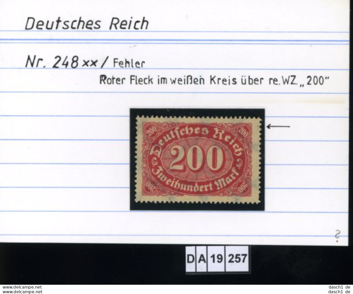 Deutsches Reich , 248 , PLF / Abart - Siehe Foto - Abarten & Kuriositäten