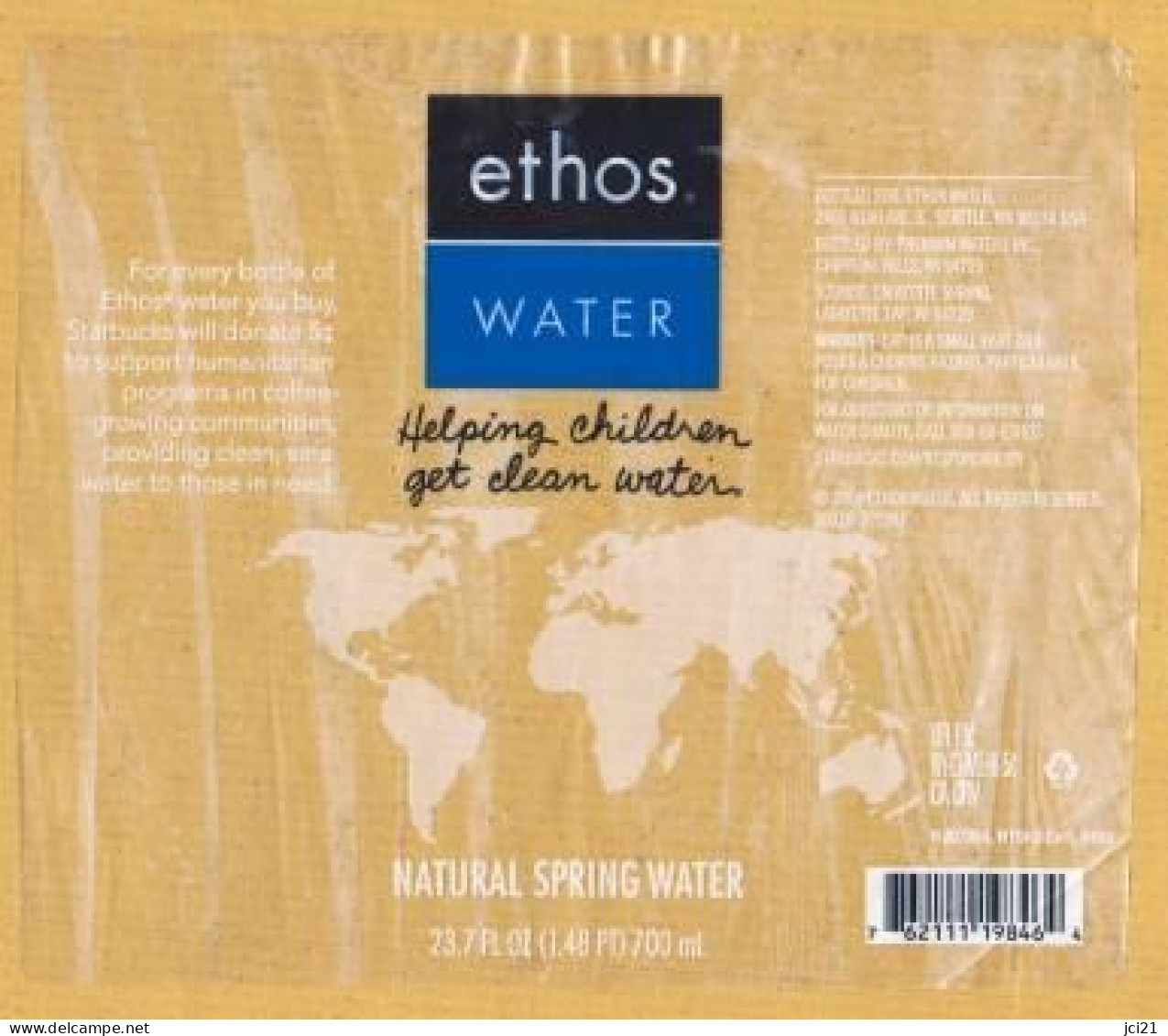 Étiquette D'eau Minérale " ETHOS Water " USA Etats Unis  _Ee041 - Altri & Non Classificati