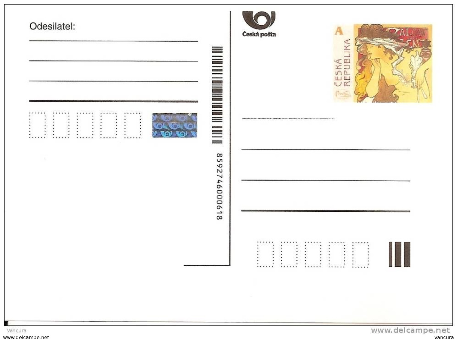 CDV 126 C Czech Republic Mucha Motif Bar Code 2011 - Modern