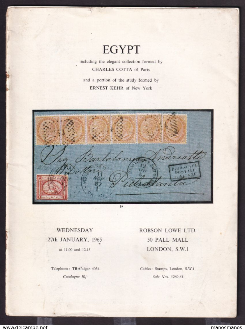 DDEE 929 -- EGYPT Famous Collections COTTA And KEHR - Auction Catalogue 32 Pg - Robson Lowe London 1965 - Cover Loose - Catalogi Van Veilinghuizen