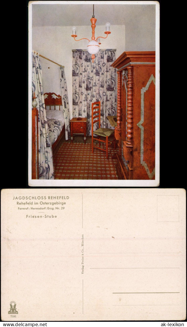 Ansichtskarte Rehefeld-Altenberg (Erzgebirge) Jagdschloss Friesen-Stube 1928 - Rehefeld