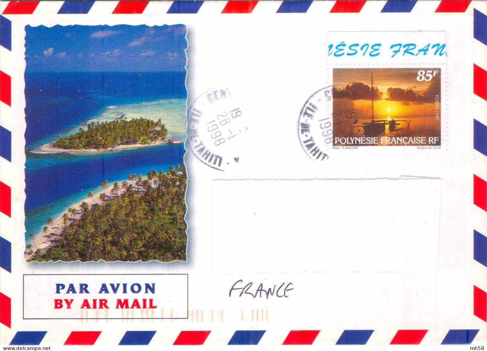 POLYNESIE - N° 543 Du RARE Carnet Tourisme 1997 Sur Enveloppe Illustrée Vers La France - 85 F Embarcation Typique - Lettres & Documents