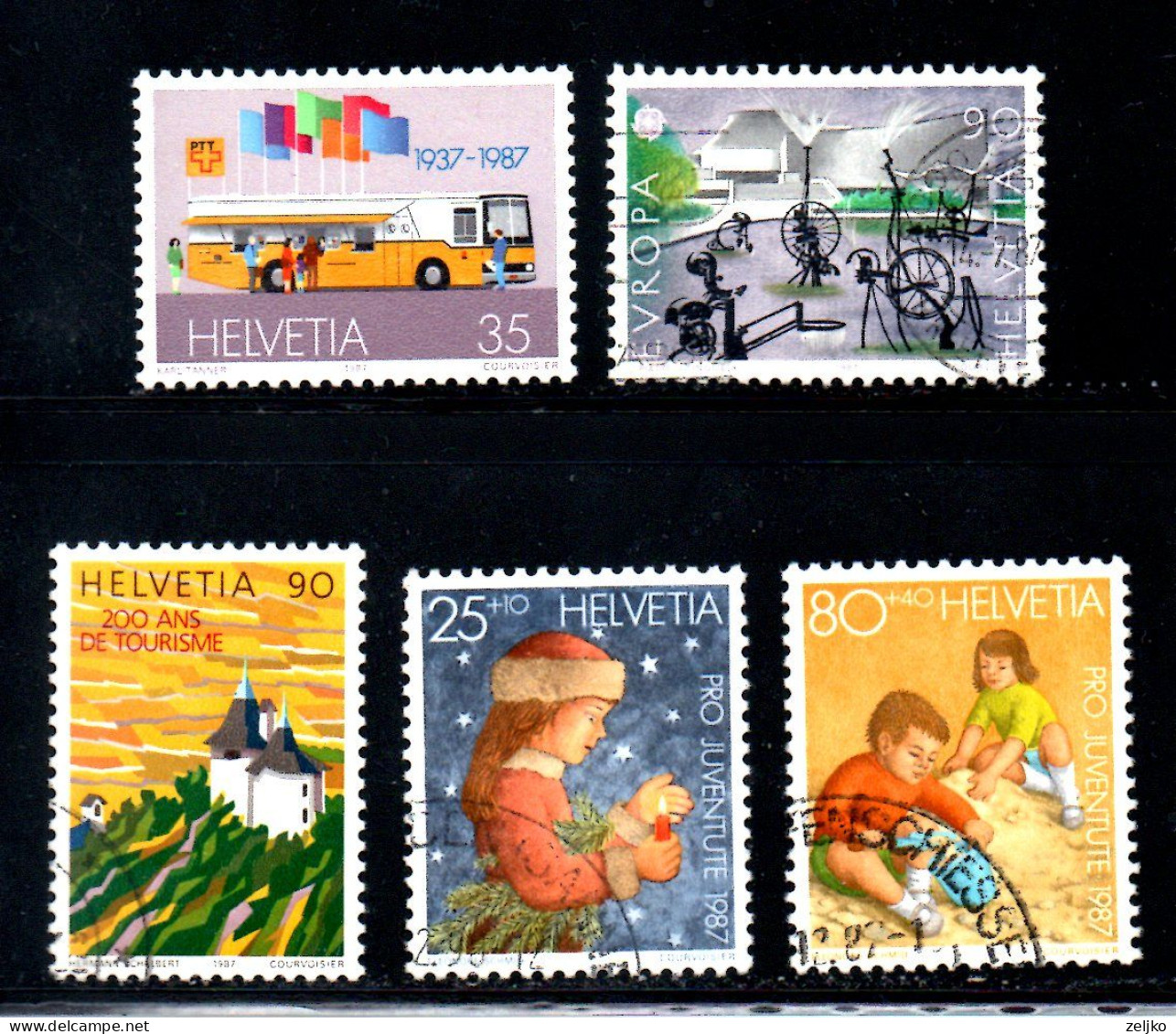 Switzerland, Used, 1987, Michel 1335, 1350, 1356, 1359, 1360, Lot - Briefe U. Dokumente