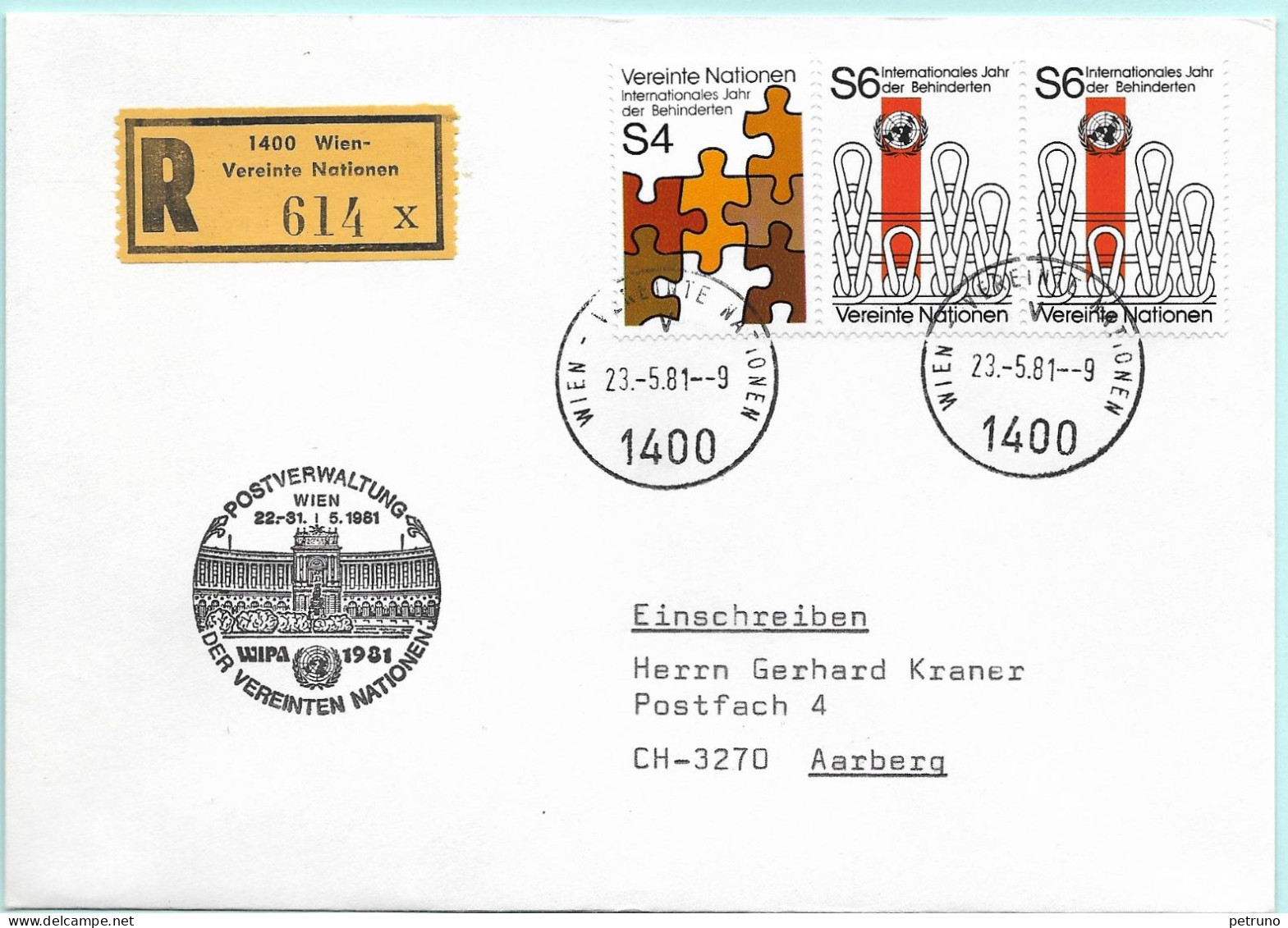 UNO-Wien R-Brief Wipa 81 Wien A Erinnerungsstempel MI-No 13 - Lettres & Documents