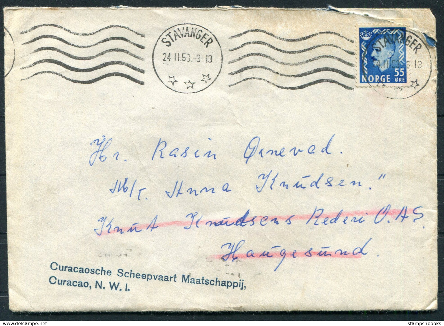 1953 Norway Stavanger Airmail Cover - Curacao Willemstad Via Haugesund Julpost Christmas - Lettres & Documents