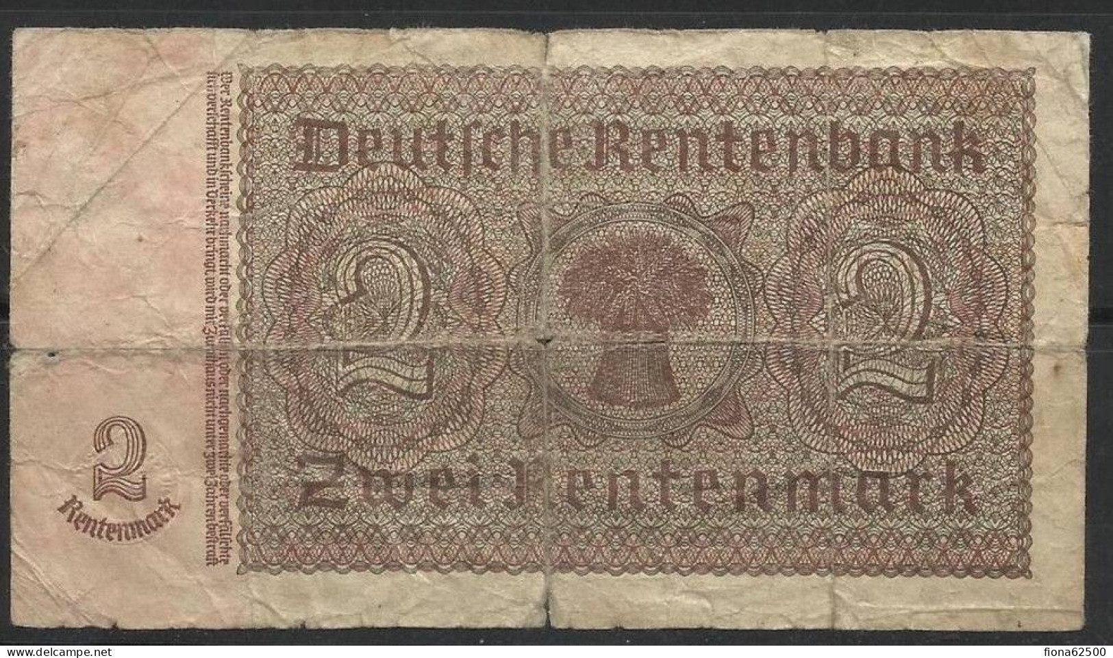 ALLEMAGNE . 2 RENTENMARK . 1937 . - 2 Mark