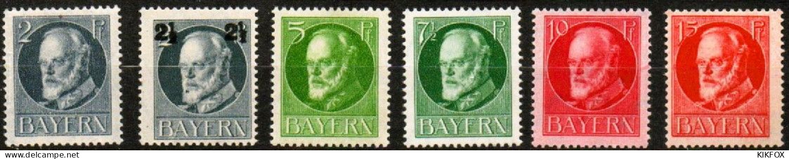 BAYERN, ALTDEUTSCHLAND,1916 , MI 110  A - 115 A , FREIMARKEN KÖNIG LUDWIG III,  POSTFRISCH, NEUF, - Mint