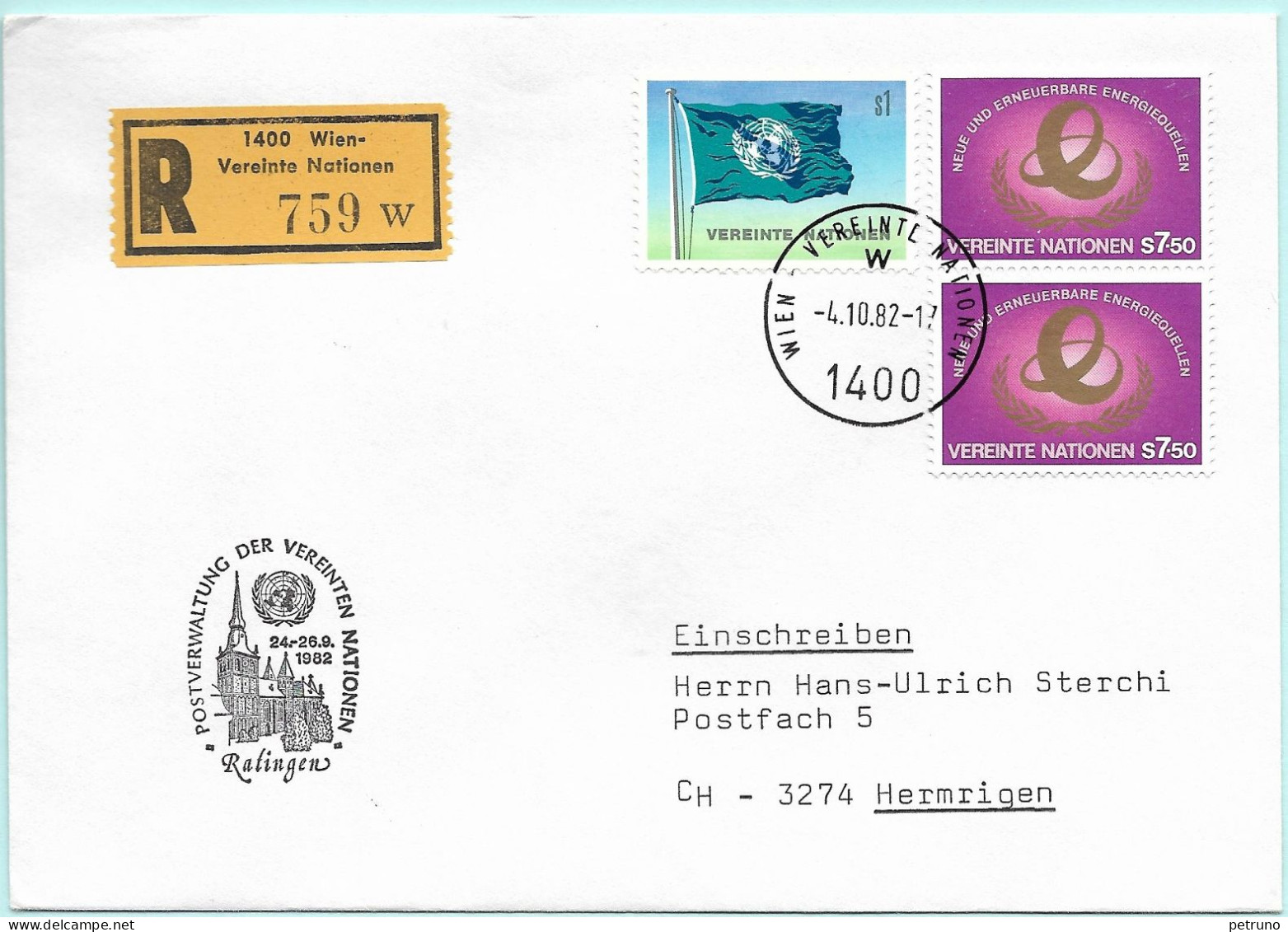 UNO-Wien R-Brief Ratingen D Erinnerungsstempel MI-No 22 - Covers & Documents