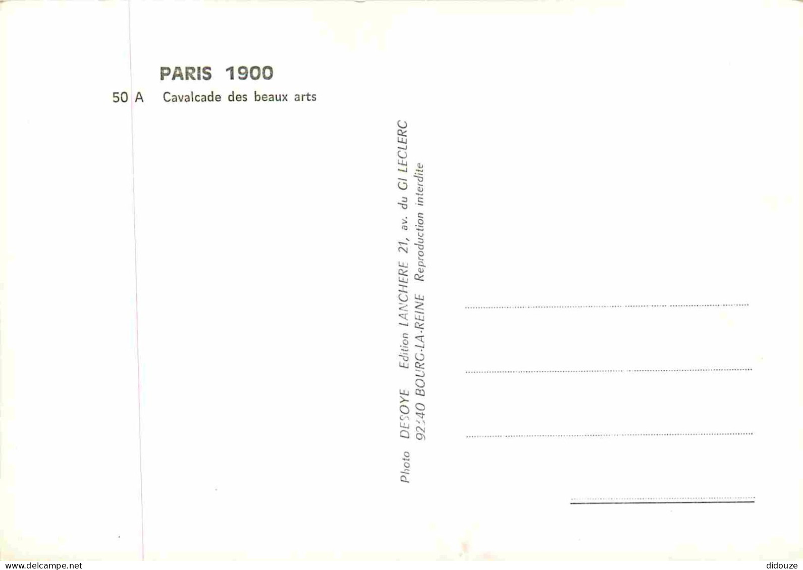 Reproduction CPA - 75 Paris - Cavalcade Des Beaux Arts - Paris 1900 - 50 A - CPM - Carte Neuve - Voir Scans Recto-Verso - Unclassified