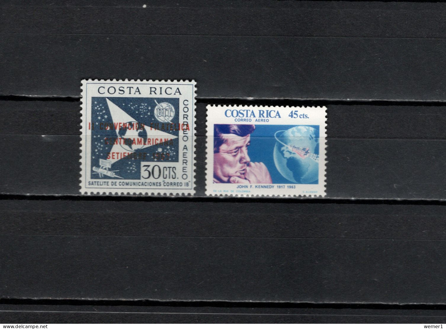 Costa Rica 1962/1965 Space, United Nations 30C With Overprint, JFK Kennedy 2 Stamps MNH - América Del Norte