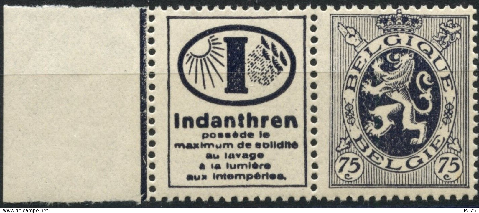 BELGIQUE - COB PU 51 - 75C LION HERALDIQUE TIMBRE PUBLICITAIRE "INDANTHREN" - NEUF - Mint