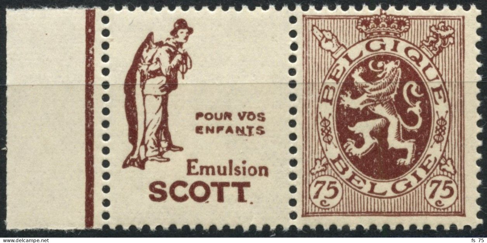 BELGIQUE - COB PU 58 - 75C LION HERALDIQUE TIMBRE PUBLICITAIRE "SCOTT (ENFANTS)" - NEUF - Postfris