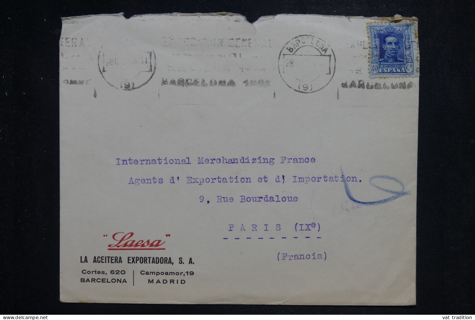 ESPAGNE - Enveloppe Commerciale De Barcelone Pour Paris - L 151590 - Brieven En Documenten