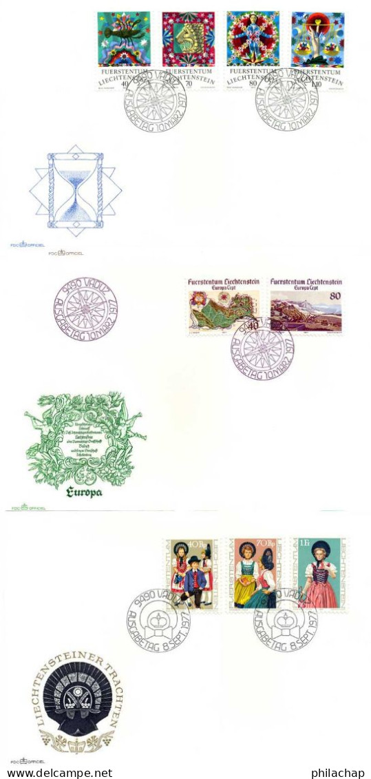 Liechtenstein FDC 1977 Yvert 608 / 613 - 625 / 627 (o) B Oblitere(s) - FDC