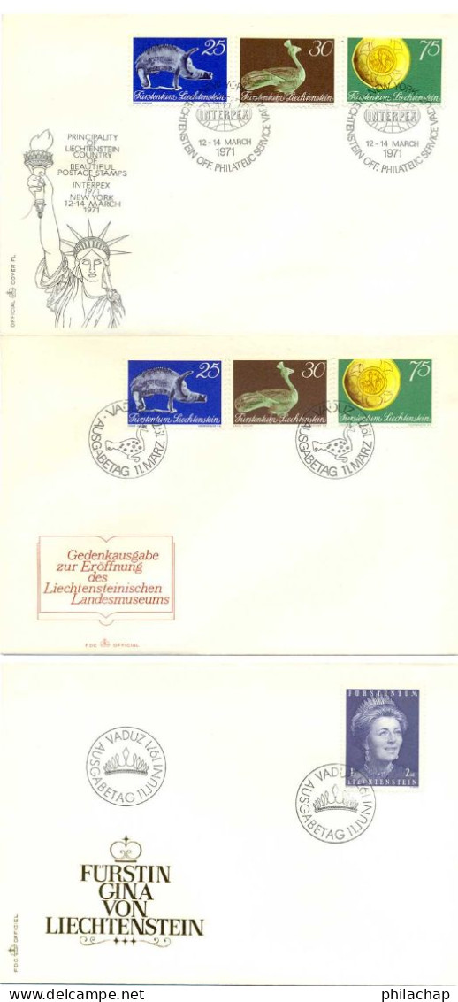 Liechtenstein FDC 1971 Yvert 484 / 486 - 488 (o) B Oblitere(s) - FDC