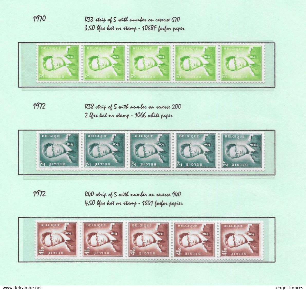 Belgium -  Marchand ROLZEGELS - 1970  5 X 3,50 Bfrs -1972  5 Of 5 X 2 Bfrs -1972  5 X 4,50 Bfrs  -  SEE/:ZIE Notas - Coil Stamps