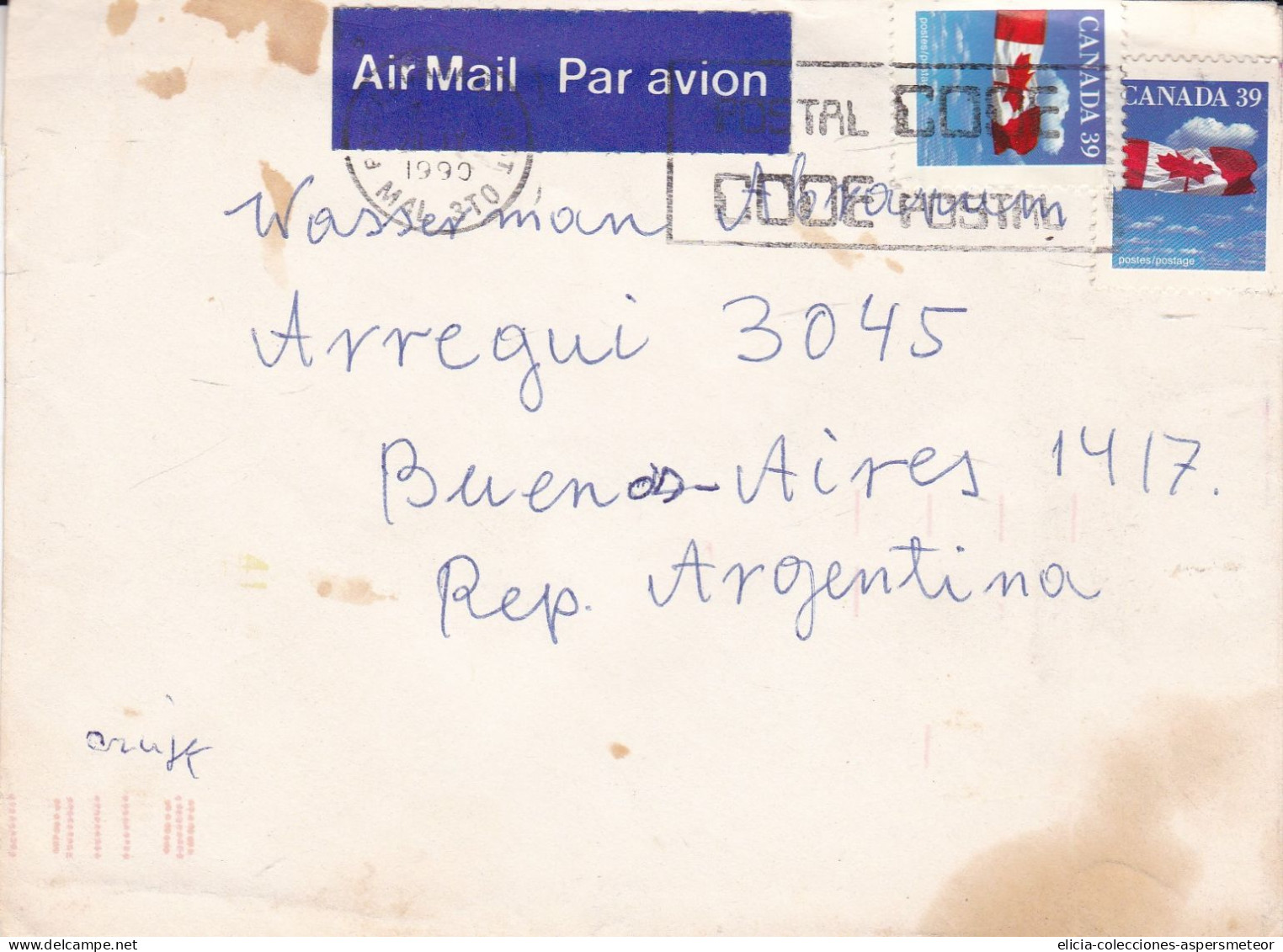 Canada - 1990 - Airmail - Letter - Sent From Ontario To Buenos Aires, Argentina - Caja 30 - Poste Aérienne