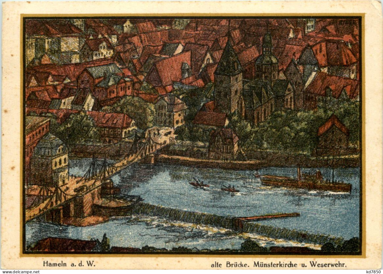 Hameln A.d. W., Alte Brücke, Münsterkirche U. Weserwehr - Hameln (Pyrmont)