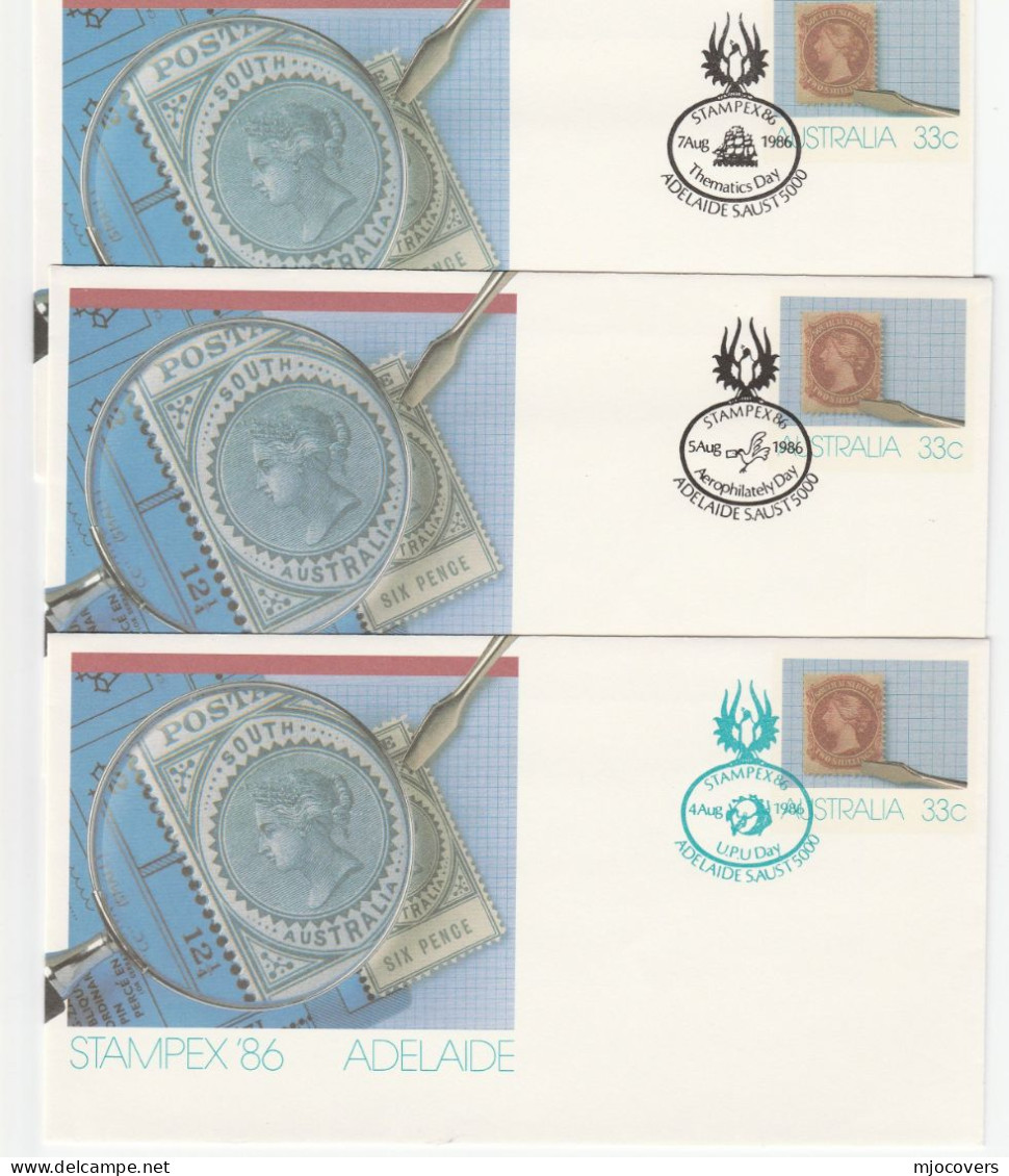 6 Diff AUSTRALIA STAMPEX Covers DIFFERENT DAYS Of PHILATELIC EXHIBITION Cover 1986 Postal Stationery Stamp On Stamps - Covers & Documents