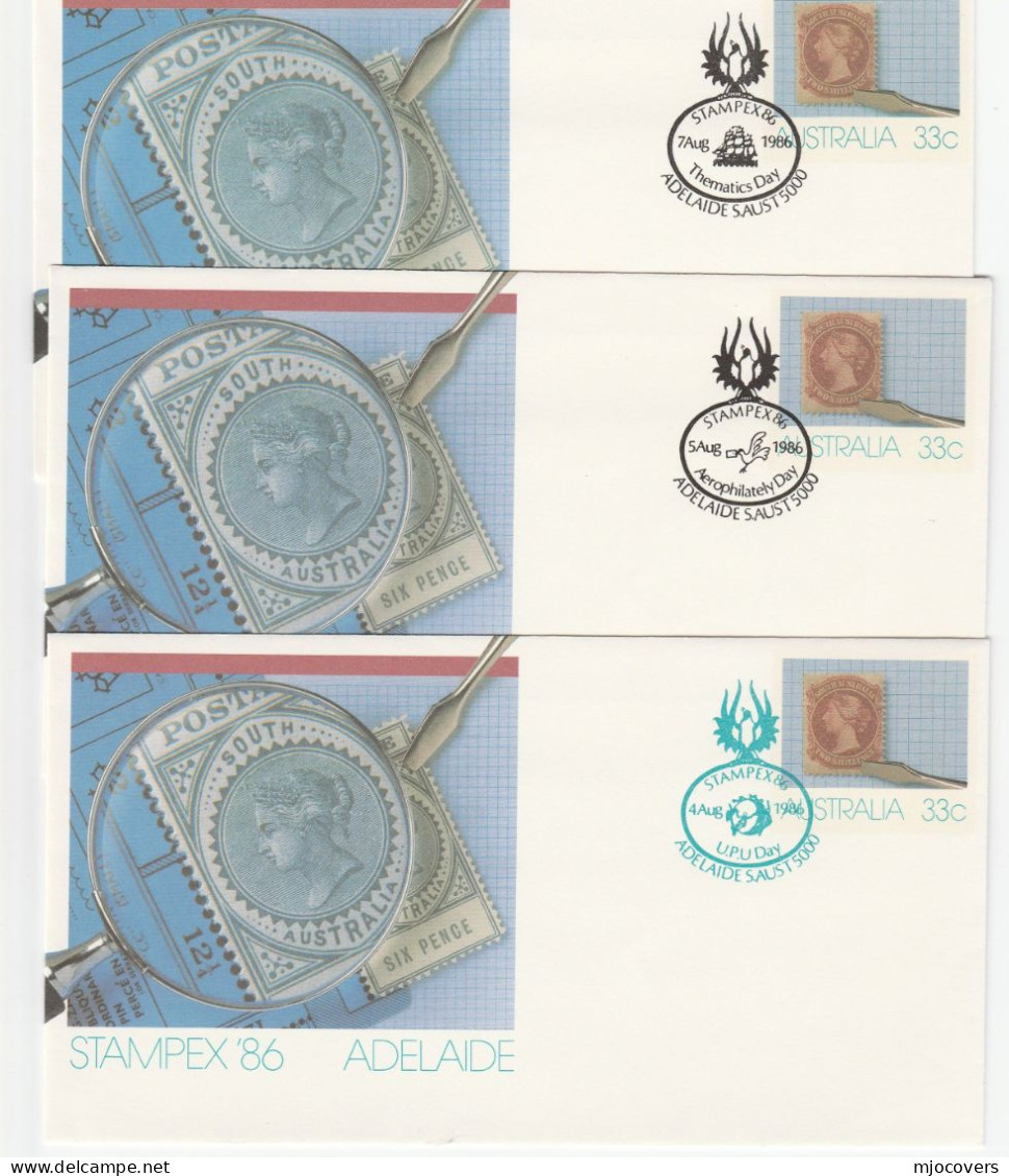 6 Diff AUSTRALIA STAMPEX Covers DIFFERENT DAYS Of PHILATELIC EXHIBITION Cover 1986 Postal Stationery Stamp On Stamps - Cartas & Documentos