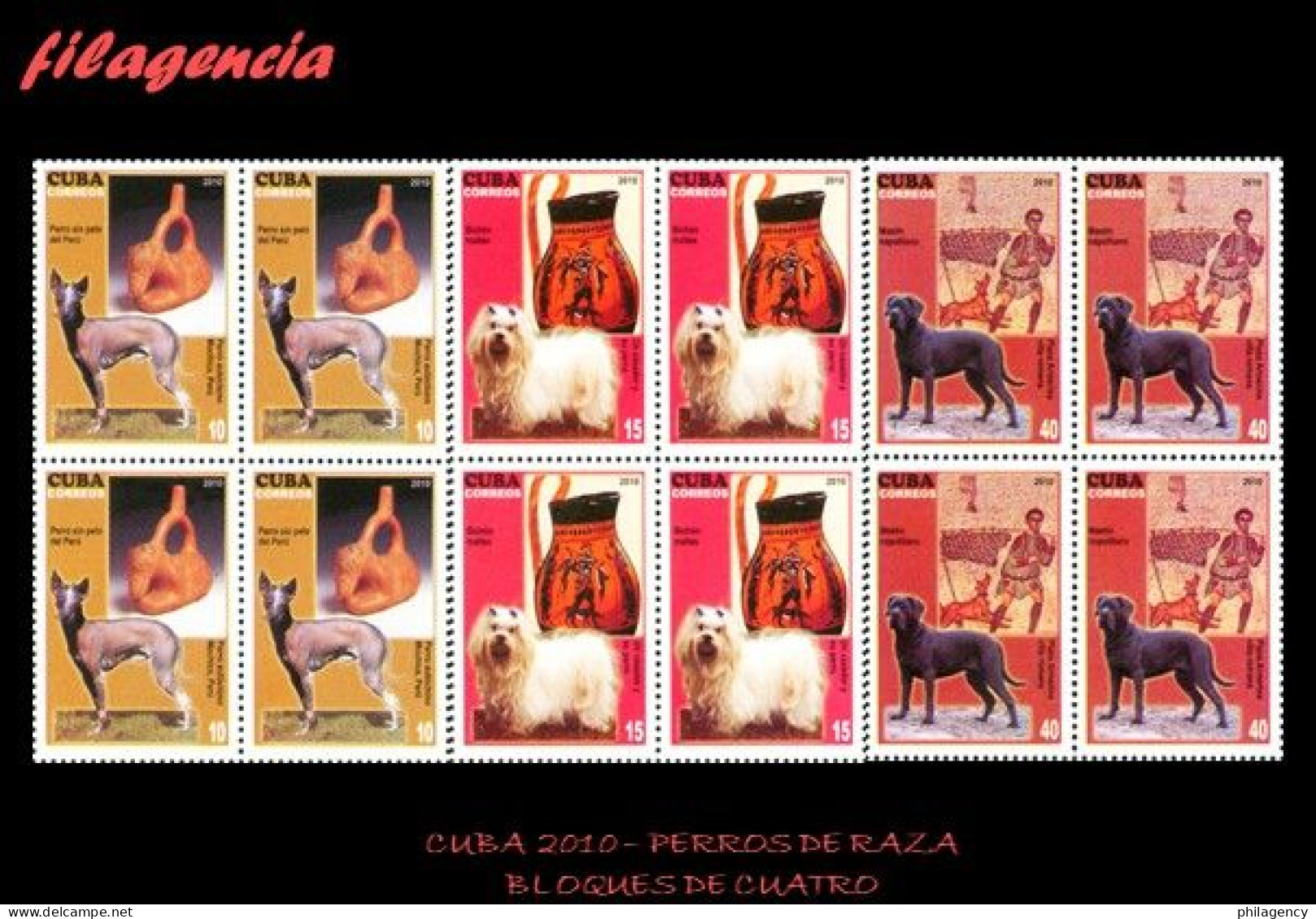 CUBA. BLOQUES DE CUATRO. 2010-12 FAUNA. PERROS DE RAZA - Ungebraucht