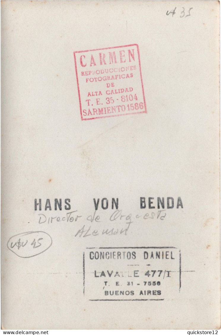 Director De Orquesta Alemán Hans Von Benda   AUTOGRAFO -  6453 - Zangers & Muzikanten